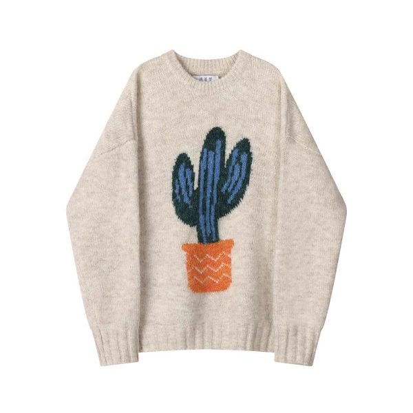 Cactus Print Knitted Sweater Fashion