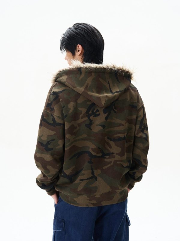 Camouflage Fur Collar Hooded Sweatshirt Online Hot Sale