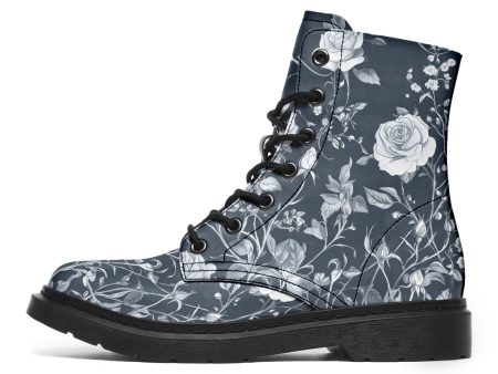 Steel Rose Romance Boots - Vegan Leather Doc-Style Boots with Durable Stitched on Soles Fashion