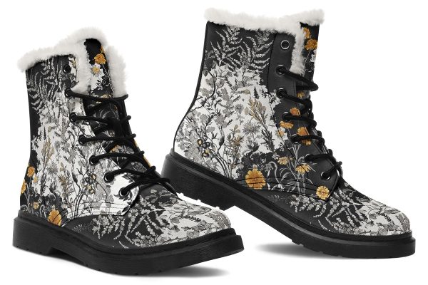 Shadow Ferns Winter Boots - Warm Micro-Suede Doc-Style Boots Lined with Vegan Wool on Sale