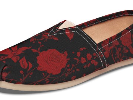 Blood Rose Romance Espadrilles - Lightweight Canvas Slip-Ons with Elastic V for Easy Comfort For Cheap