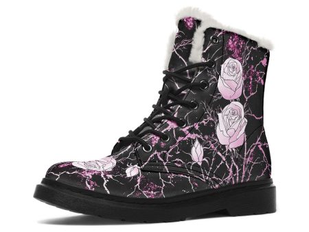 Amethyst Kintsugi Rose Winter Boots - Warm Micro-Suede Doc-Style Boots Lined with Vegan Wool Hot on Sale