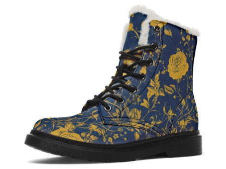 Royal Rose Romance Winter Boots - Warm Micro-Suede Doc-Style Boots Lined with Vegan Wool on Sale