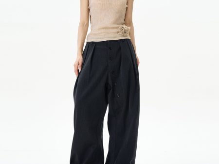 Button-Down Wide-Leg Casual Pants Cheap