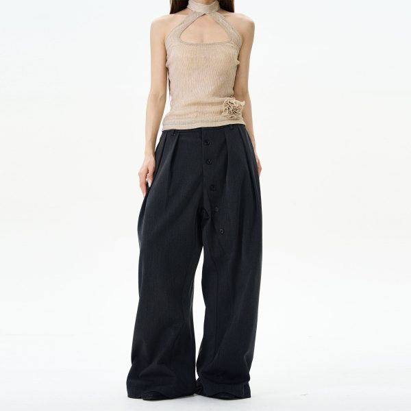 Button-Down Wide-Leg Casual Pants Cheap