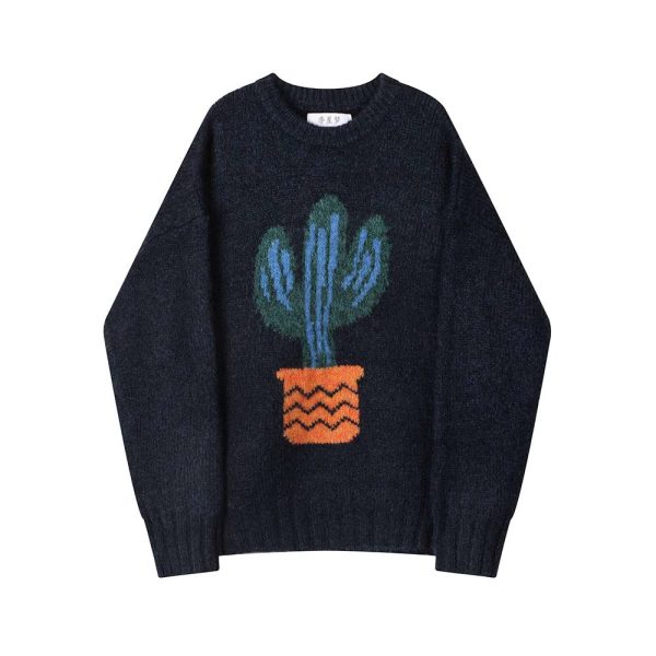 Cactus Print Knitted Sweater Fashion