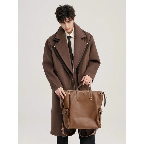 Brown Double-Breasted Woolen Coat Online Hot Sale