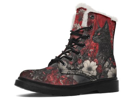 Twilight Cat Winter Boots - Warm Micro-Suede Doc-Style Boots Lined with Vegan Wool on Sale