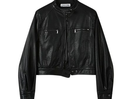 Zipper Pockets Leather Jacket Discount