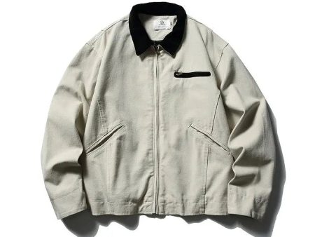 Canvas Contrast Collar Zip-Up Jacket Online