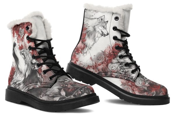 Crimson Wolf Winter Boots - Warm Micro-Suede Doc-Style Boots Lined with Vegan Wool Supply