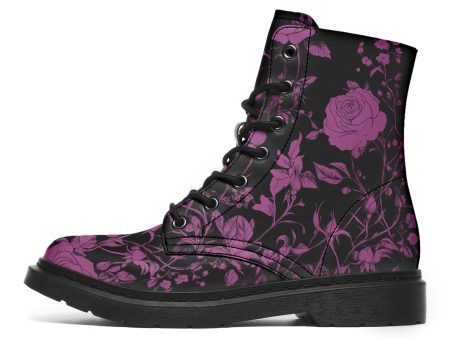 Mystic Rose Romance Boots - Vegan Leather Doc-Style Boots with Durable Stitched on Soles Hot on Sale