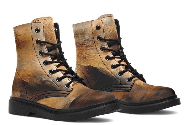 Burnt Ochre Boots - Vegan Leather Doc-Style Boots with Durable Stitched on Soles Discount