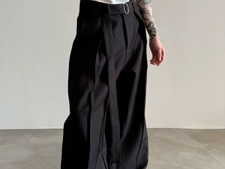 Detachable Belt Pleated Pants For Cheap