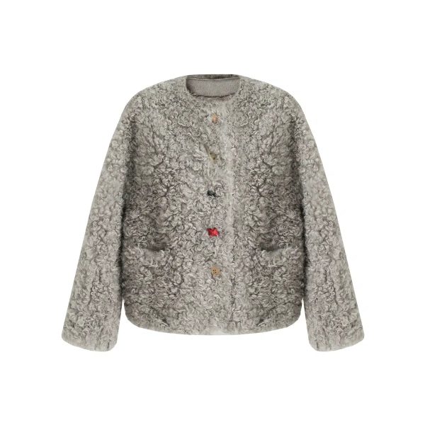 Button Closure Fur Jacket Online Sale