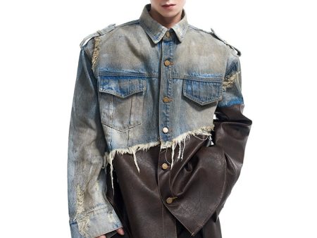 Damaged Denim Leather Patchwork Set For Cheap