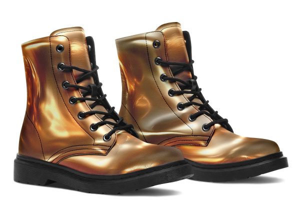 Amber Gold Boots - Vegan Leather Doc-Style Boots with Durable Stitched on Soles Discount