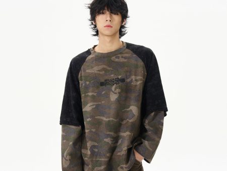 Camouflage Patchwork Long-Sleeve Pullover For Cheap