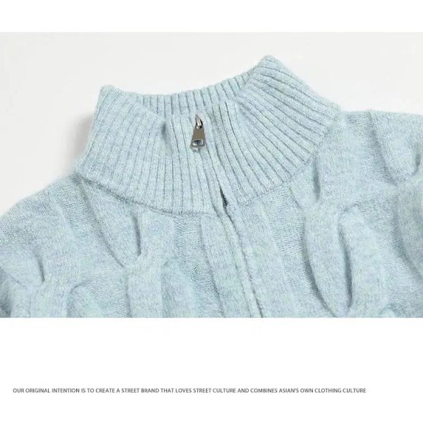 Zip-Up Textured Knit Sweater For Sale