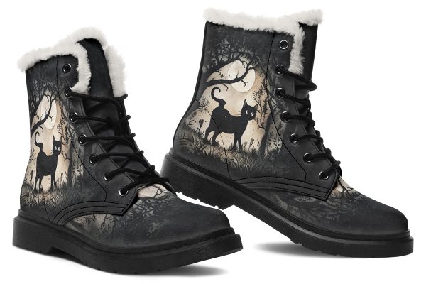 Shadows And Whiskers Winter Boots - Warm Micro-Suede Doc-Style Boots Lined with Vegan Wool on Sale