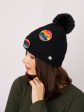 RIBBED POMPOM BEANIE WITH LAKE TAHOE PATCH - BLACK on Sale