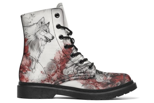 Crimson Wolf Boots - Vegan Leather Doc-Style Boots with Durable Stitched on Soles For Sale