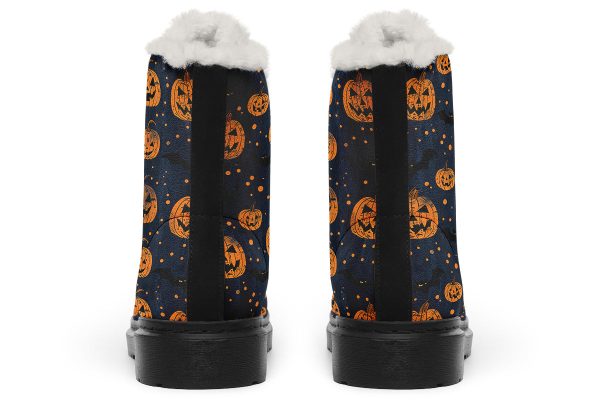 Pumpkin Party Winter Boots - Warm Micro-Suede Doc-Style Boots Lined with Vegan Wool Cheap