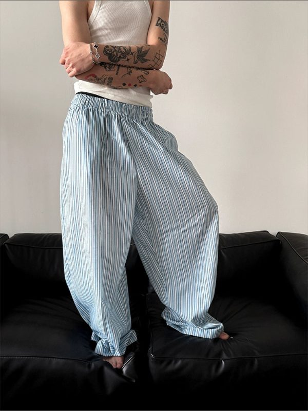 Blue Striped Wide Leg Pajama Pants For Cheap