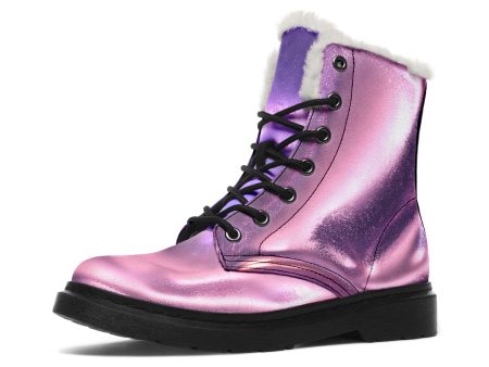 Violet Chrome Winter Boots - Warm Micro-Suede Doc-Style Boots Lined with Vegan Wool Online Hot Sale