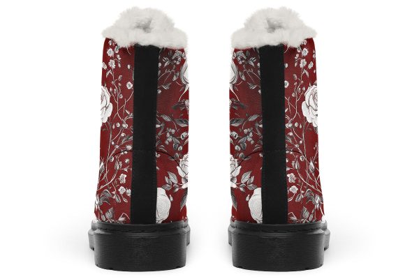 Red Rose Romance Winter Boots - Warm Micro-Suede Doc-Style Boots Lined with Vegan Wool Online now