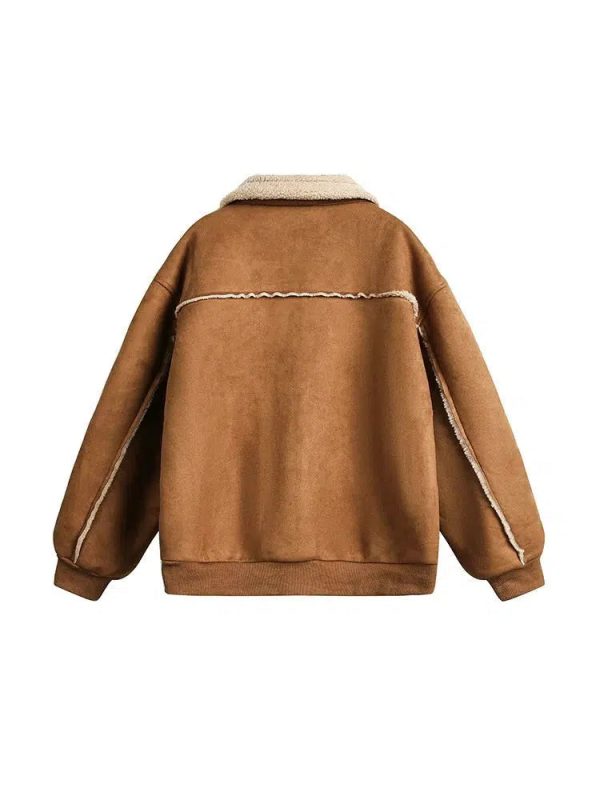 Fleece Collar Brown Jacket For Cheap