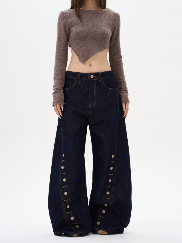 Buttoned Deconstructed Denim Pants For Cheap