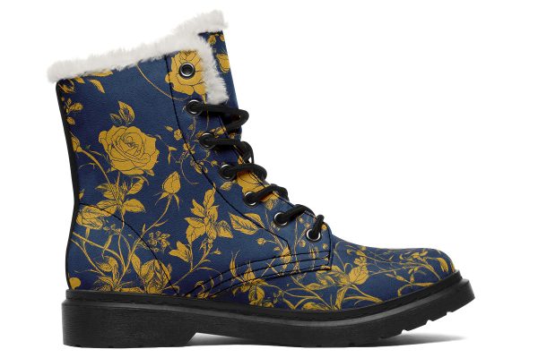 Royal Rose Romance Winter Boots - Warm Micro-Suede Doc-Style Boots Lined with Vegan Wool on Sale