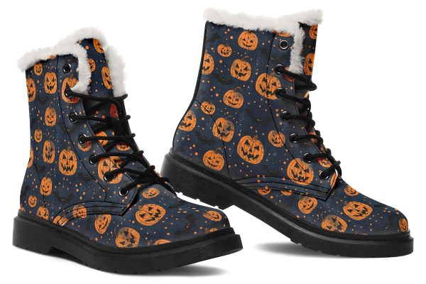 Pumpkin Party Winter Boots - Warm Micro-Suede Doc-Style Boots Lined with Vegan Wool Cheap