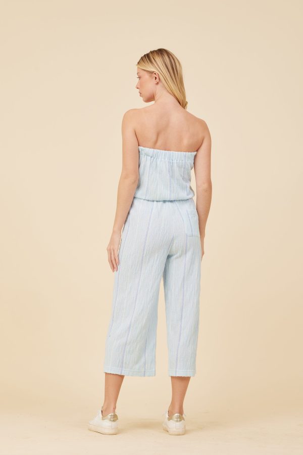 Soft Blue w  Mixed Stripes Textured Jumpsuit Discount