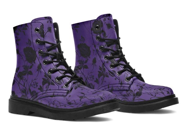 Amethyst Rose Romance Boots - Vegan Leather Doc-Style Boots with Durable Stitched on Soles Fashion