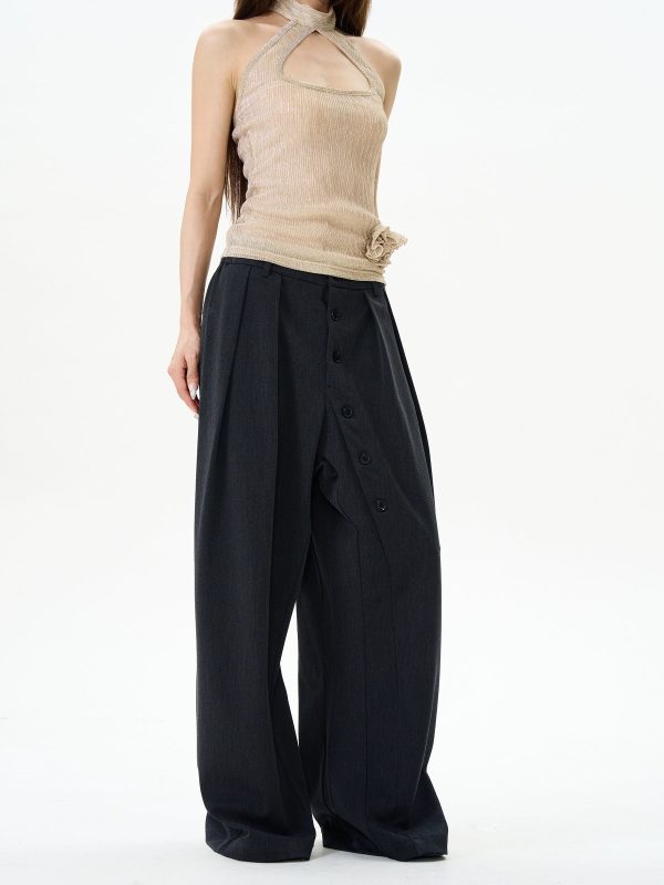 Button-Down Wide-Leg Casual Pants Cheap