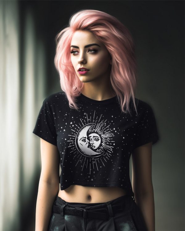 Astral Crop Top - Cute Black Witchy Alt Style Gothic Grunge Aesthetic Dark Academia Pagan Halloween Gothic Style on Sale