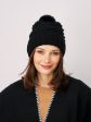 TURN UP POMPOM HAT - BLACK For Sale