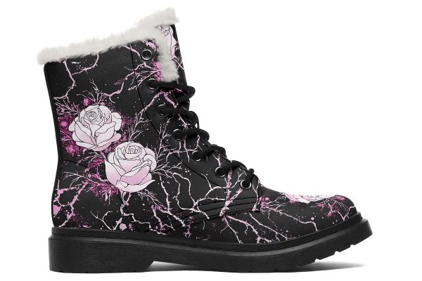 Amethyst Kintsugi Rose Winter Boots - Warm Micro-Suede Doc-Style Boots Lined with Vegan Wool Hot on Sale