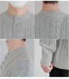 Button Neck Cable Knit Sweater Discount