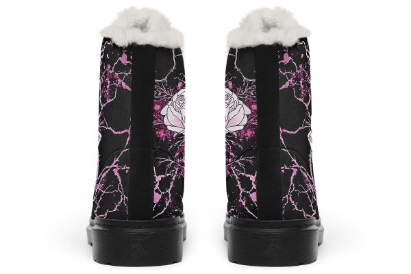 Amethyst Kintsugi Rose Winter Boots - Warm Micro-Suede Doc-Style Boots Lined with Vegan Wool Hot on Sale