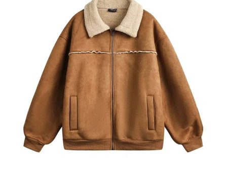 Fleece Collar Brown Jacket For Cheap