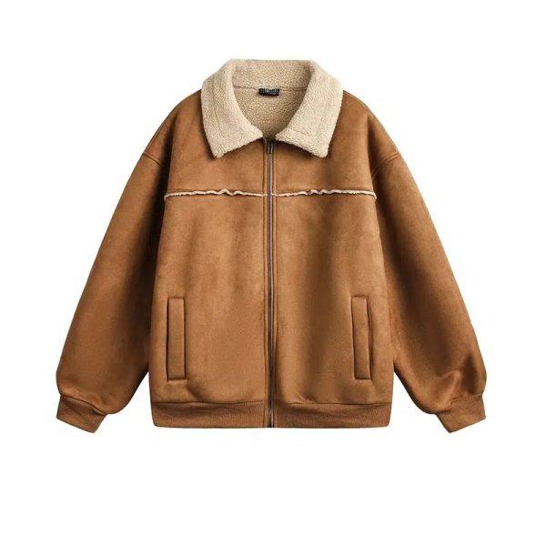 Fleece Collar Brown Jacket For Cheap