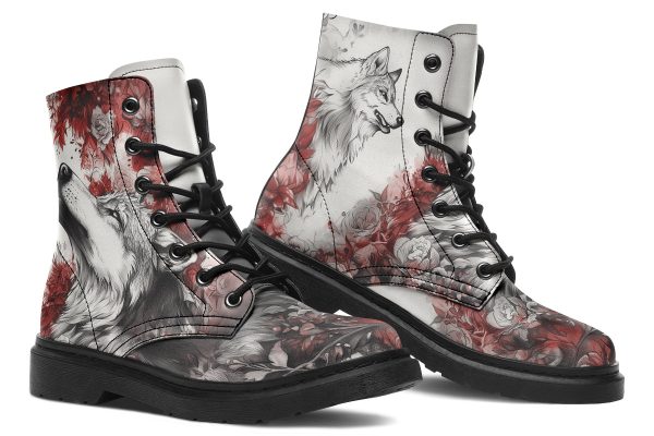 Crimson Wolf Boots - Vegan Leather Doc-Style Boots with Durable Stitched on Soles For Sale