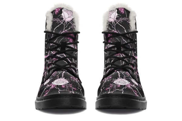 Amethyst Kintsugi Rose Winter Boots - Warm Micro-Suede Doc-Style Boots Lined with Vegan Wool Hot on Sale