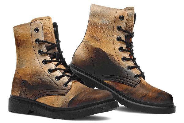 Burnt Ochre Boots - Vegan Leather Doc-Style Boots with Durable Stitched on Soles Discount