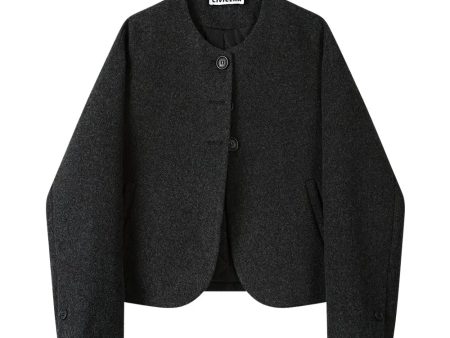 Button Closure Wool Blend Short Coat For Cheap