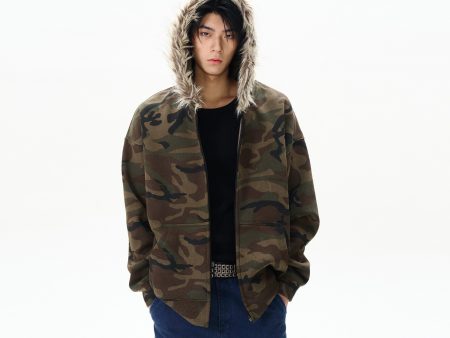 Camouflage Fur Collar Hooded Sweatshirt Online Hot Sale