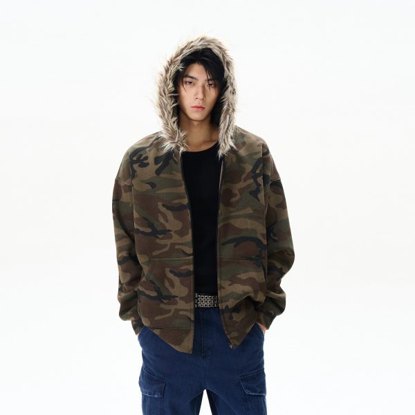 Camouflage Fur Collar Hooded Sweatshirt Online Hot Sale